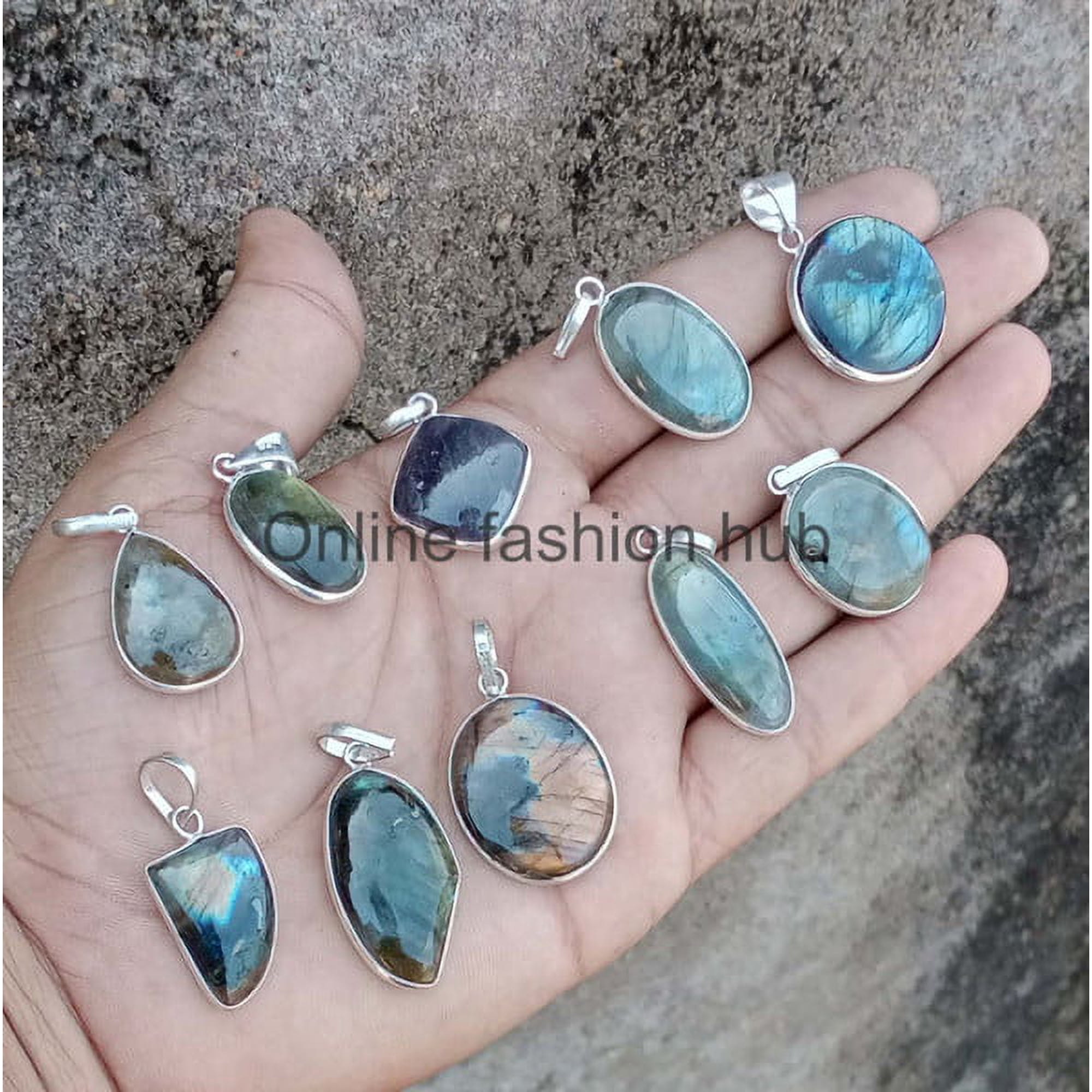 Labradorite Gemstone 925 Sterling Silver Plated Handmade Pendant 10 pcs