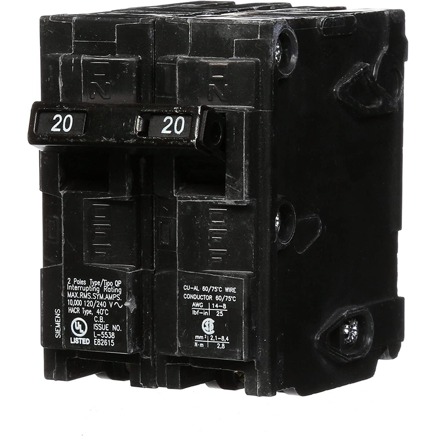 Codllyne Q220 20Amp Double Pole Type QP Circuit Breaker black, Double