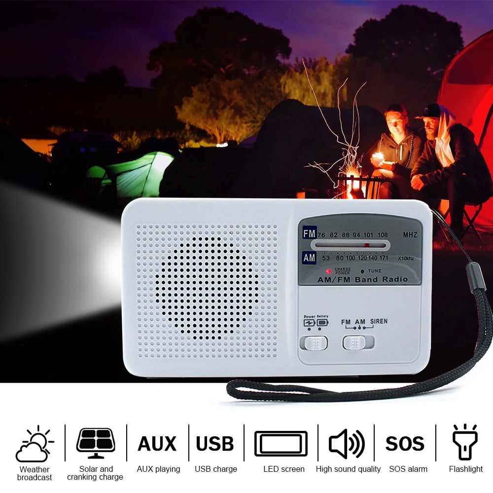 Tomshoo Solar Powered Hand Radio Flashlight USB Charging Emergency