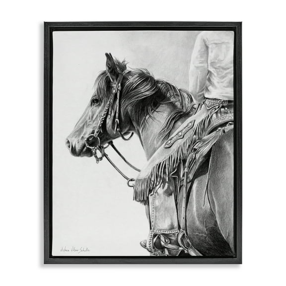 Stupell Industries Detailed Stallion & Cowboy Animals & Insects Drawing Black Floater Framed Canvas Art Print Wall Art, 17 x 21