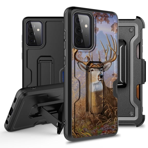 ANJ  Rugged Hybrid Shockproof Case w/Kickstand   Holster Clip Card Slot Cover for Samsung Galaxy A52 5G - Wild Buck
