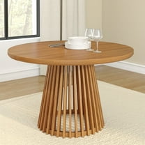 Plank Beam 48" Lido Round Dining Table, Solid Wood Minimalist Kitchen Table for 4, Pecan