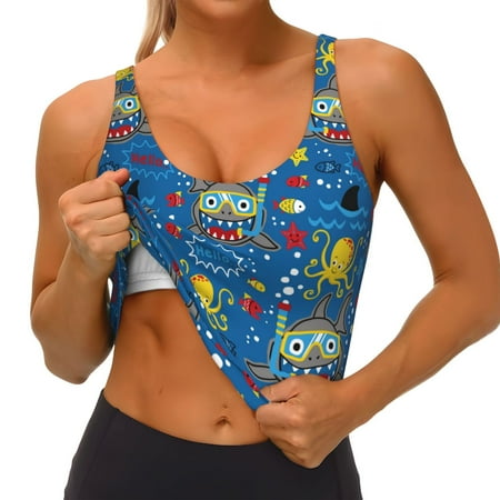 Qokaie Animals1 Pattern Womens Scoop Neck Sports Bra Breathable Workout Vest Padded U Back Medium Impact Fitness Gym Yoga Bra Workout Crop Top