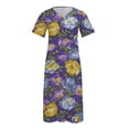 thumbnail image 4 of Wycnly Summer Dresses for Women Fashion Loose Plus Size Swing Button Down Tunic Long Dresses with Pocket 2024 Elbow-Length V-Neck Daisy Print Maxi Formal Dress Purple XXXL, 4 of 5