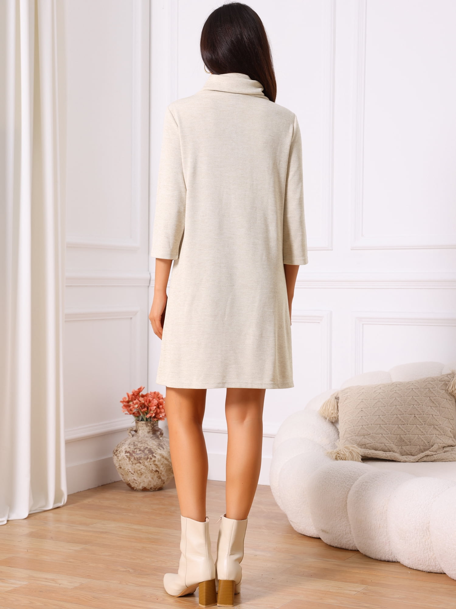 DARING DIVA Women's Knit Dress Turtleneck Pullover Sweater Mini Dress XL Beige
