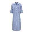 thumbnail image 2 of Sakmal Shirt dresses Womens Long Long Sleeve V Neck Blue Striped Dresses ,Sizes S-2XL, 2 of 6