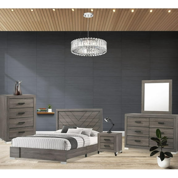 Kings Brand Furniture – Lorain 5-Piece King Size Gray Bedroom Set. Bed, Dresser, Mirror, Chest & 1 Nightstand