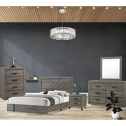 Kings Brand Furniture  Lorain 5-Piece King Size Gray Bedroom Set. Bed, Dresser, Mirror, Chest & 1 Nightstand