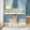 thumbnail image 4 of BOBOKY Industrial Console Table, 40 inch Narrow Entryway Foyer Table with Geometric Base, Rustic Hallway Accent Table for Living Room, Entrance,White and Gold, 4 of 10