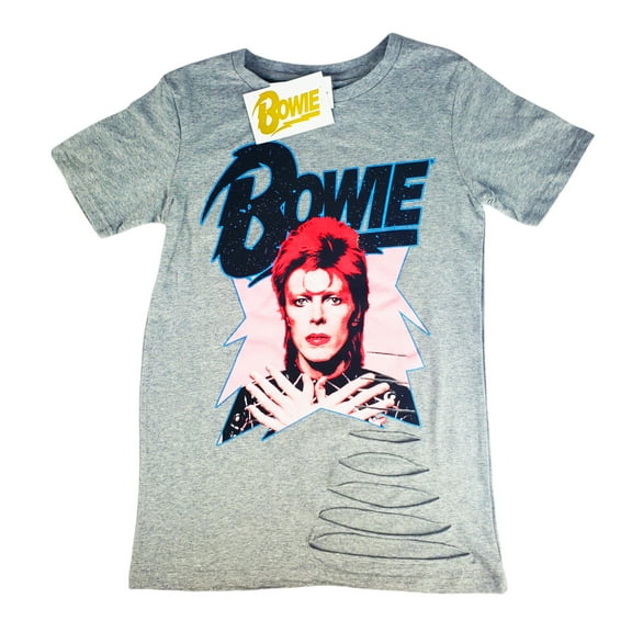 David Bowie, Ripped Distressed Graphic - X-Small (Gray) T-Shirt for Women