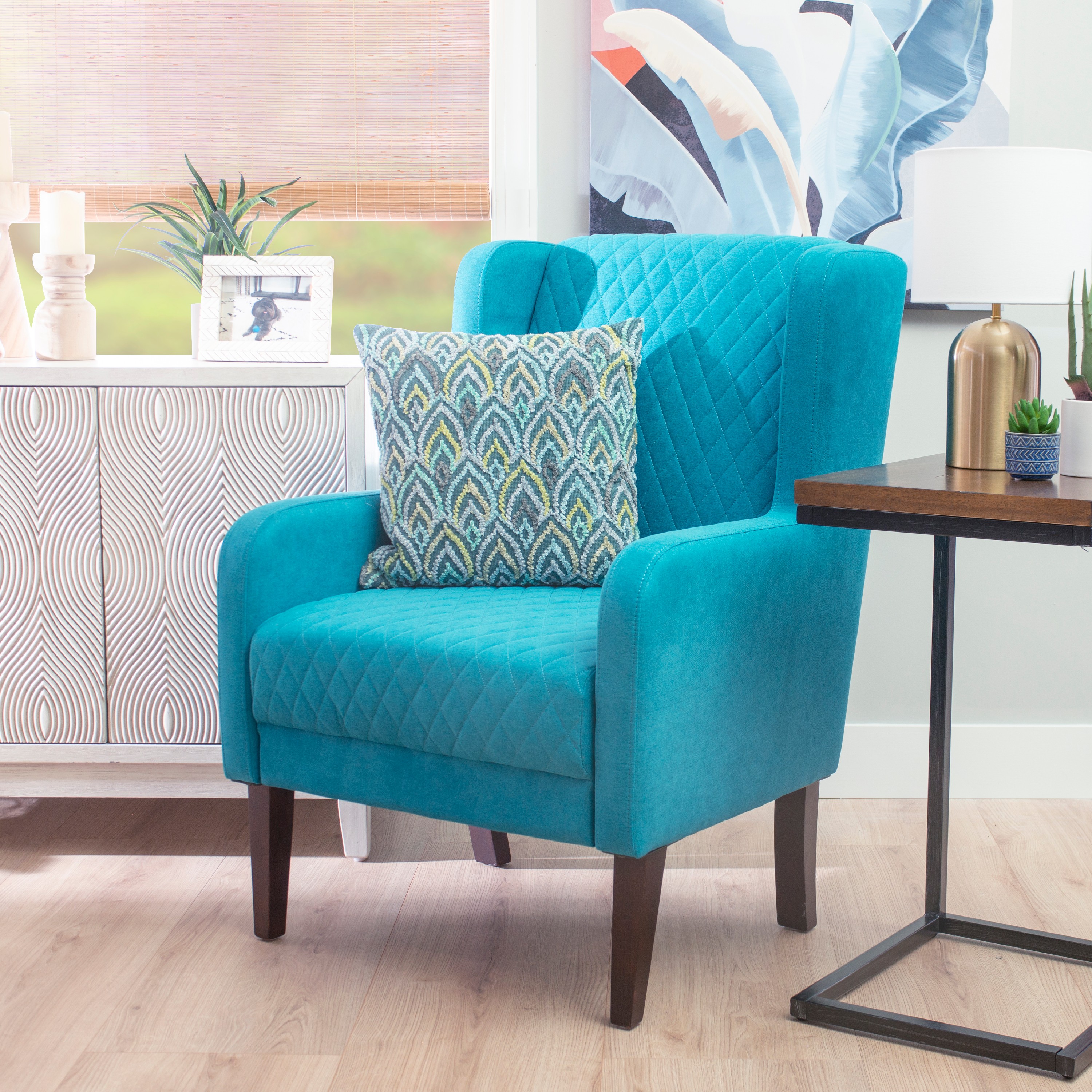 Powell Laude Quilted Velvet Wingback Accent Chair, Teal