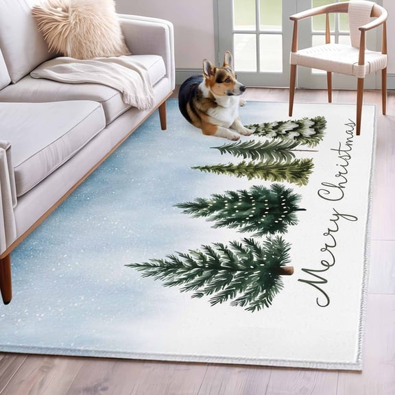 Christmas Tree Area Rug 3x5 Washable Rug Non Slip Xmas Snowflake Botanical Winter Large Area Rug Indoor Floor Carpet for Entryway Bedroom Kitchen Living Room Home Office Dining Room Nursery