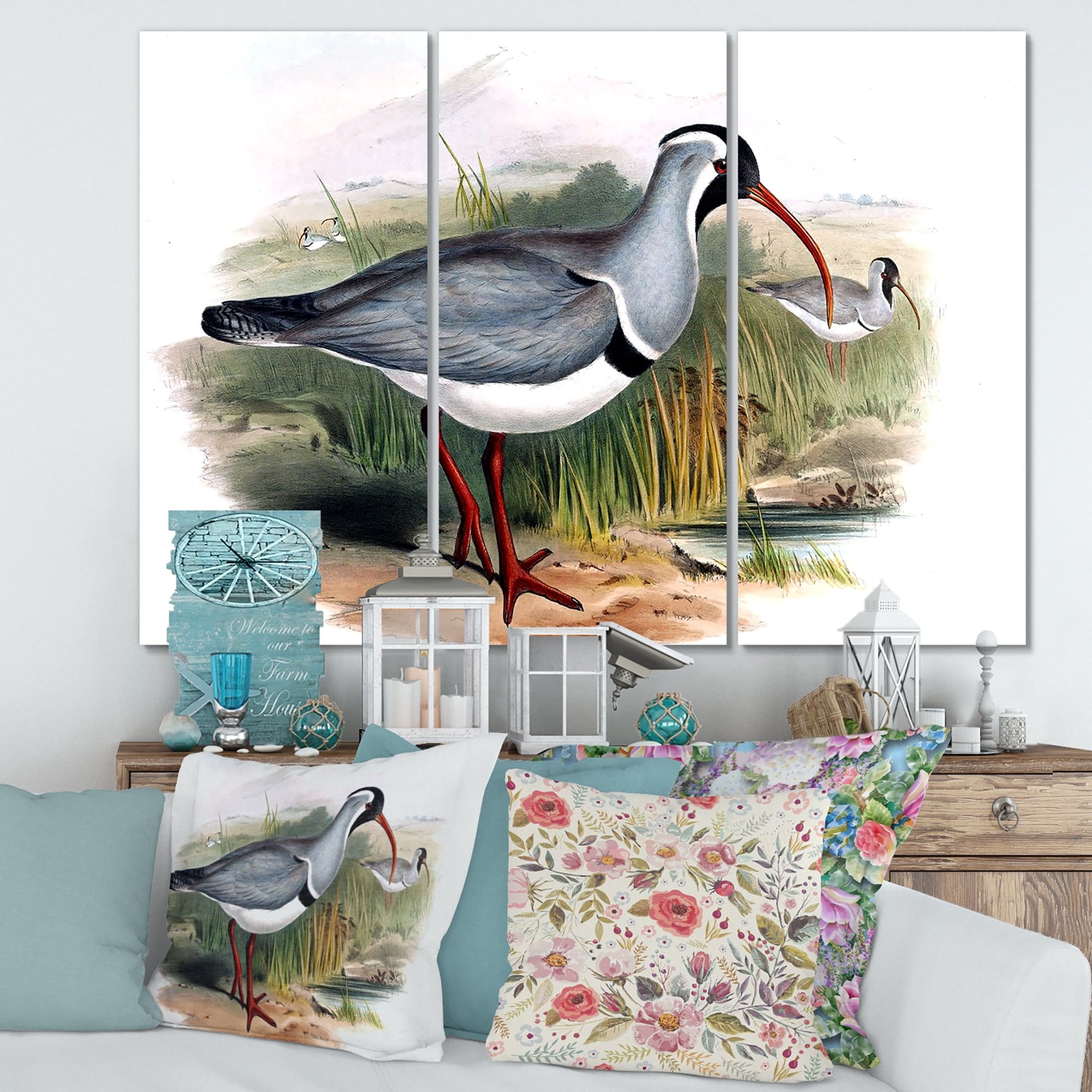Designart ' Vintage Countryside Birds In Wild ' Farmhouse Canvas Wall Art Print