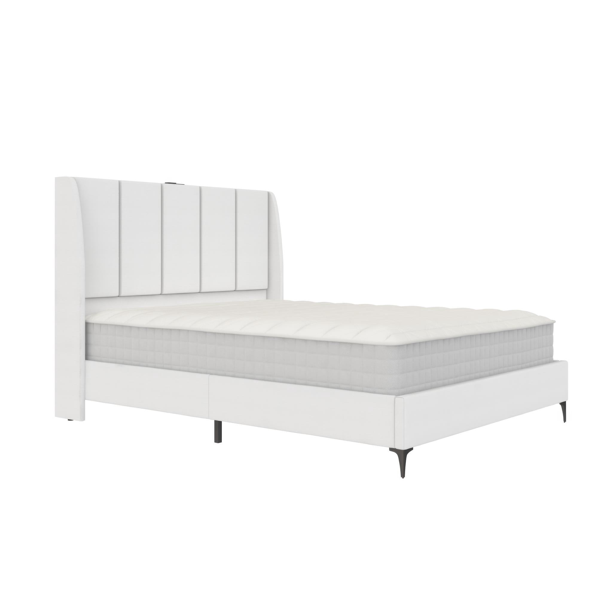 DHP Lamora Upholstered Wingback Bed Frame with USB, Queen, Light Gray Linen