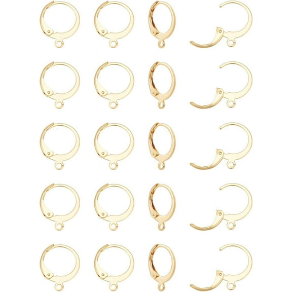 20Pcs Stainless Steel Lever Back Earrings 24K Gold Plated Leverback Earring Hoop Golden Leverback Earwire Findings with Loop