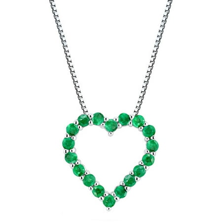 0.32 Carat T.G.W. Emerald Sterling Silver Open Heart Pendant, 18