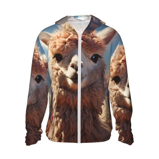 Balery Fluffy Alpaca Mountain Meadow Sudadera ligera de manga larga con capucha y protección solar UPF 50+ para hombre y mujer, ideal para pesca y running-3X-Large