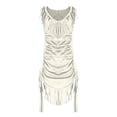 thumbnail image 5 of STETMN Women's V Neck Dress Sleeveless Slim Ruched Mini Dresses Tassel Retro Trendy Dress, 5 of 7