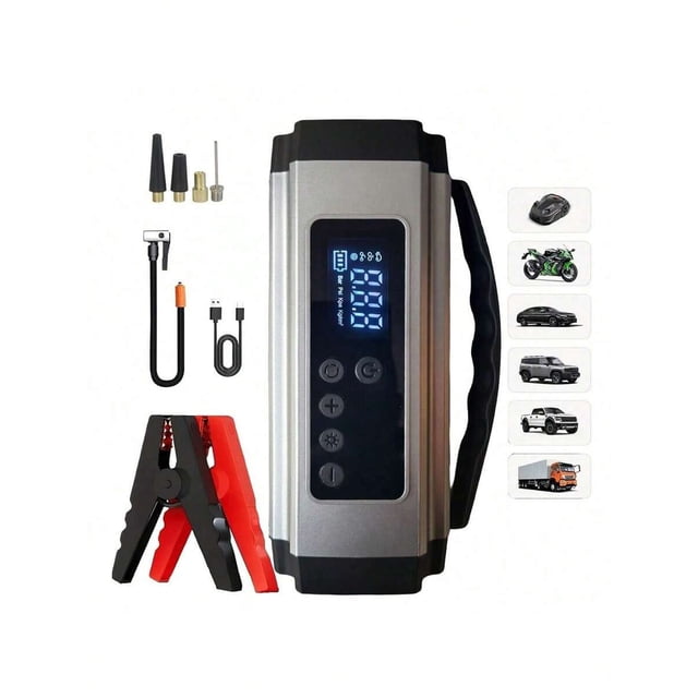 150PSI Portable Car Jump Starter 2000A - Durable Insulated Car Battery Charger With Digital Display, Type-C Fast Charging And Air Compressor - Suitable For 10L Gasoline Or 9.0L Engine