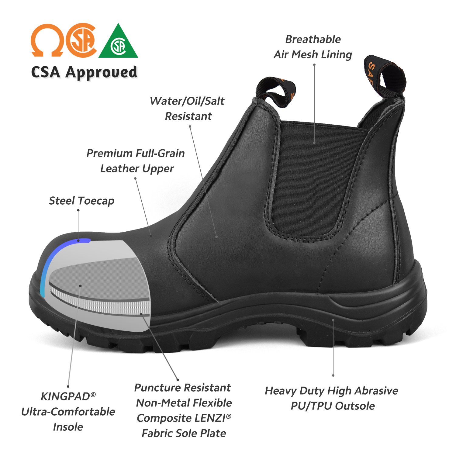 Tiger Men S Safety Boots Steel Toe Csa Lightweight Slip On Leather