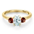 thumbnail image 3 of Gem Stone King 10K Yellow Gold Sky Blue Aquamarine and Red Garnet Engagement Ring for Women | 1.15 Cttw | Oval 7X5MM | Gemstone March Birthstone | Size 5, 3 of 6