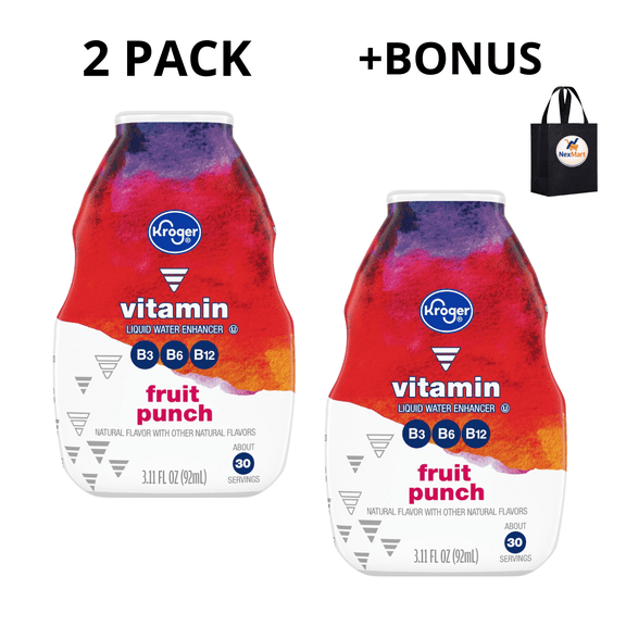 KG Vitamin Fruit Punch Liquid Water Enhancer with Vitamins B3, B6, B12, 3.11 fl oz , 2 Pack   Bonus