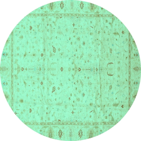 Ahgly Company Indoor Round Oriental Turquoise Blue Traditional Area Rugs, 3' Round