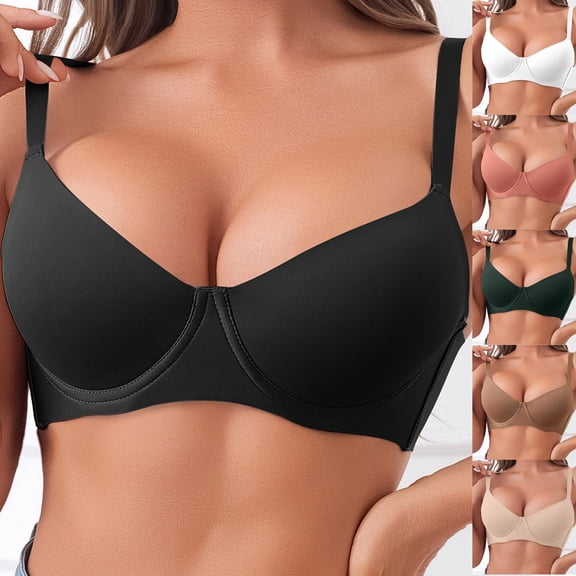 RongHuan Push Up Bras for Women Full Coverage Underwire Bra Solid Color Padded Bralette Everyday Bra