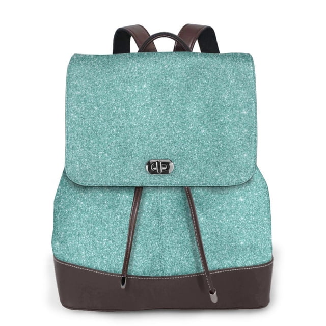 Easygdp Teal Green Glitter Mochila de Cuero para Mujeres, Bolso de Hombro, Bolsos de Mano de Moda para Trabajo y Viajes