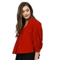 thumbnail image 2 of eloria Women's Top V Neck Full Sleeve Pleated Button Down Cotton T-Shirt, Color: Red | Size: 3XL, 2 of 6