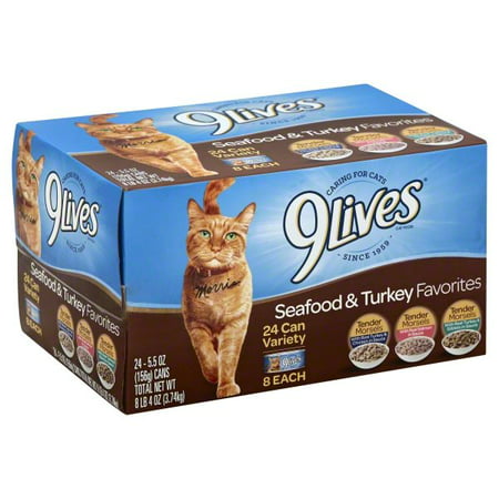 9Lives Seafood & Turkey Favorites Wet Cat Food Variety Pack, 5.5-Ounce Cans (Pack of