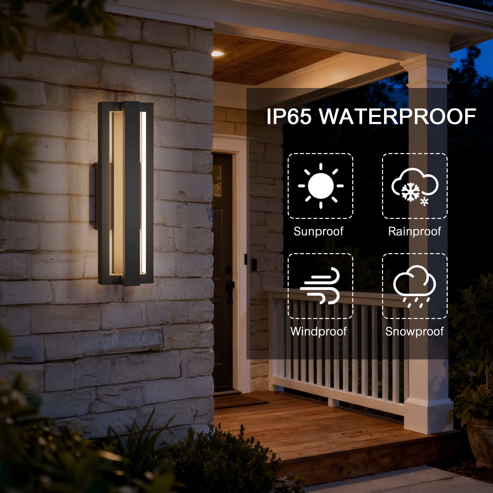 15" Modern Integrated LED Outdoor Wall Sconce, Matte Black Aluminum Waterproof Wall Light Fixture for Porch Entryway Garage Patio Hallway Decor