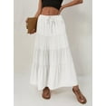 thumbnail image 5 of Parfaitlady Women Tiered Long Skirts Pleated A Line Adjustable Elastic Waist with Drawstring Flowy Long Skirt White L, 5 of 9