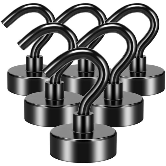 FINDMAG Black Magnetic Hooks 25 lbs Strong Neodymium Magnet Hooks for Hanging, Magnet with Hook for Cruise, Grill, Fridge, Pack of 6