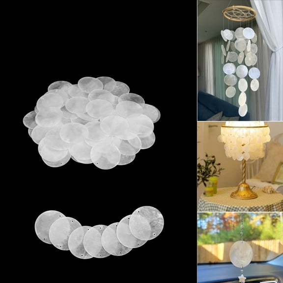 QZS Sea Shells for Crafting,Pack of 60 Round Shells with Holes,White Reuable Hanging Ornament for Garland,DIY Craft,Wedding,Home Decoration,2In
