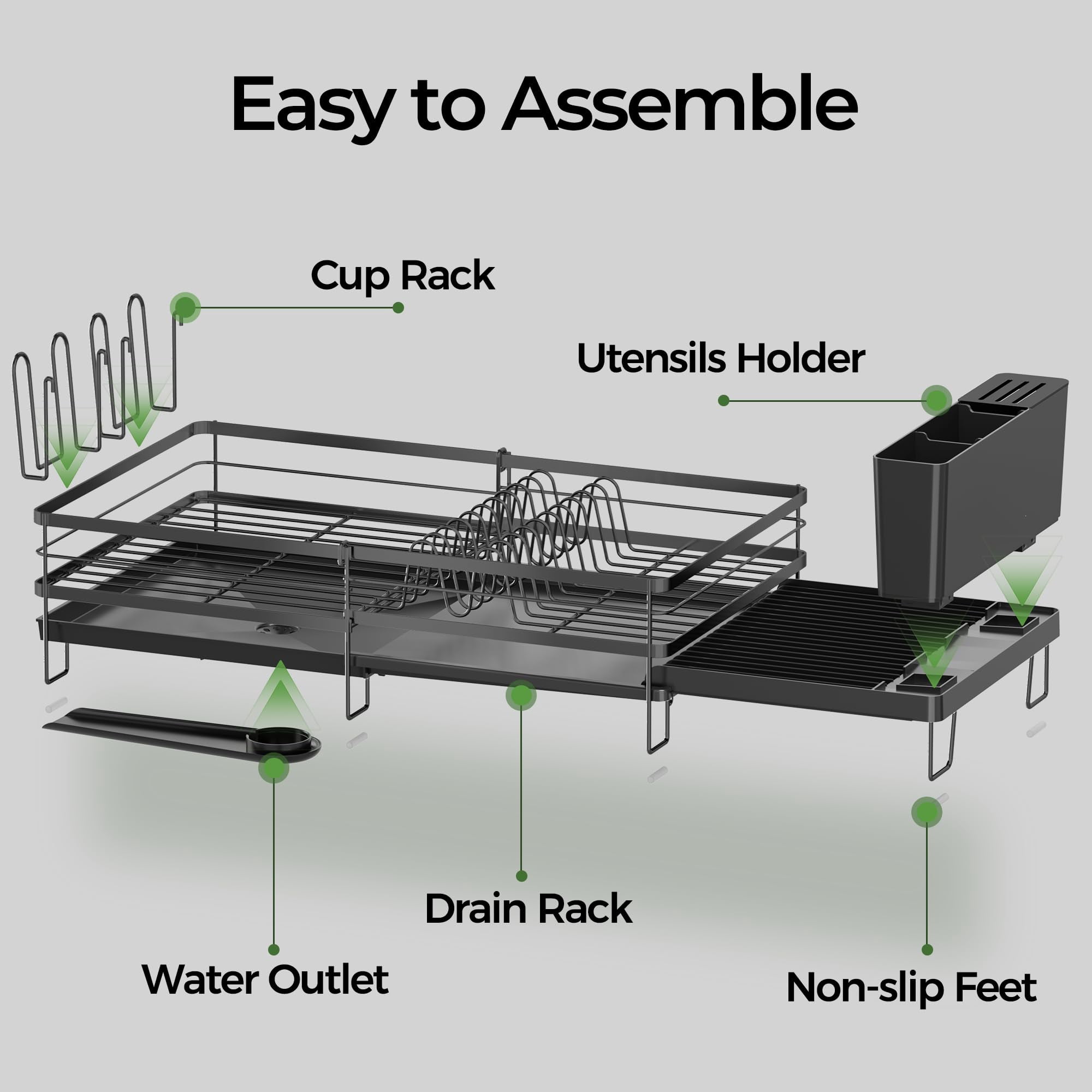 Dish Drying Rack Extendable Stainless Steel Multifunctional Drainer Black-1 Tier