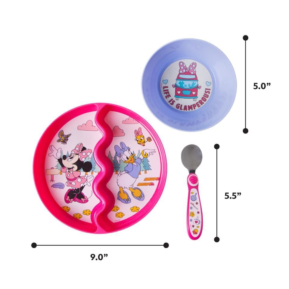 Disney Minnie Mouse Mealtime Set with Divided Suction Plate, Bowl and Spoon