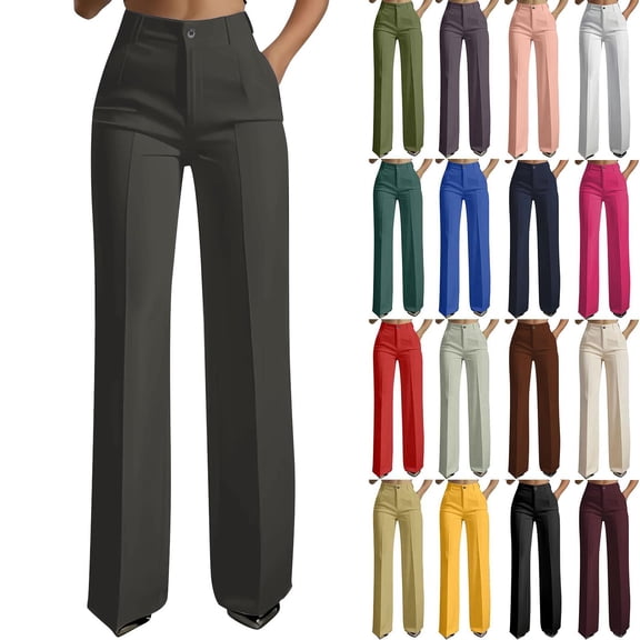 Teyfeniy Womens Dress Pants Business Casual Flex Motion Slacks Dressy Pants Regular Office Fashion Stylish High Waist Straight Leg Work Trouser with Pockets