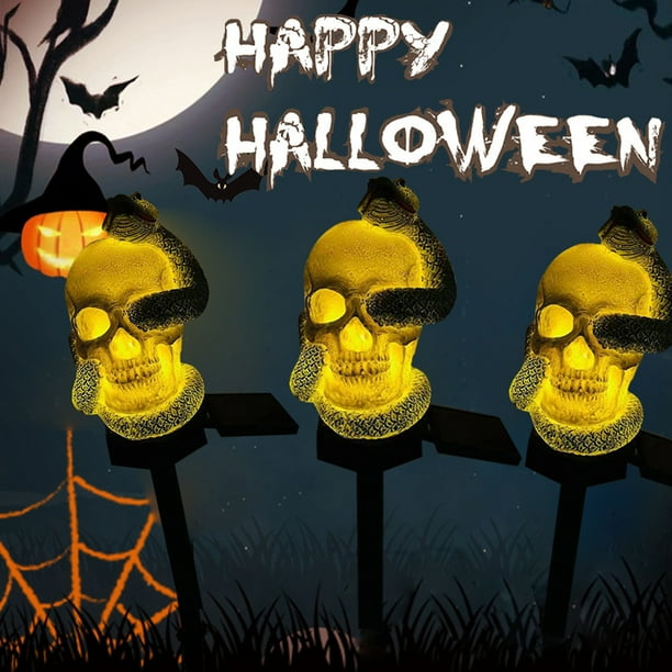 Xihbxyly Lámpara de Calavera de Halloween, Faro Solar, Terrorífico Accesorio de Resina, Iluminación Exterior para Patio, Decoración Navideña Única, Diseño de Bajo Consumo, 40 Cm de Altura, Cubierta I