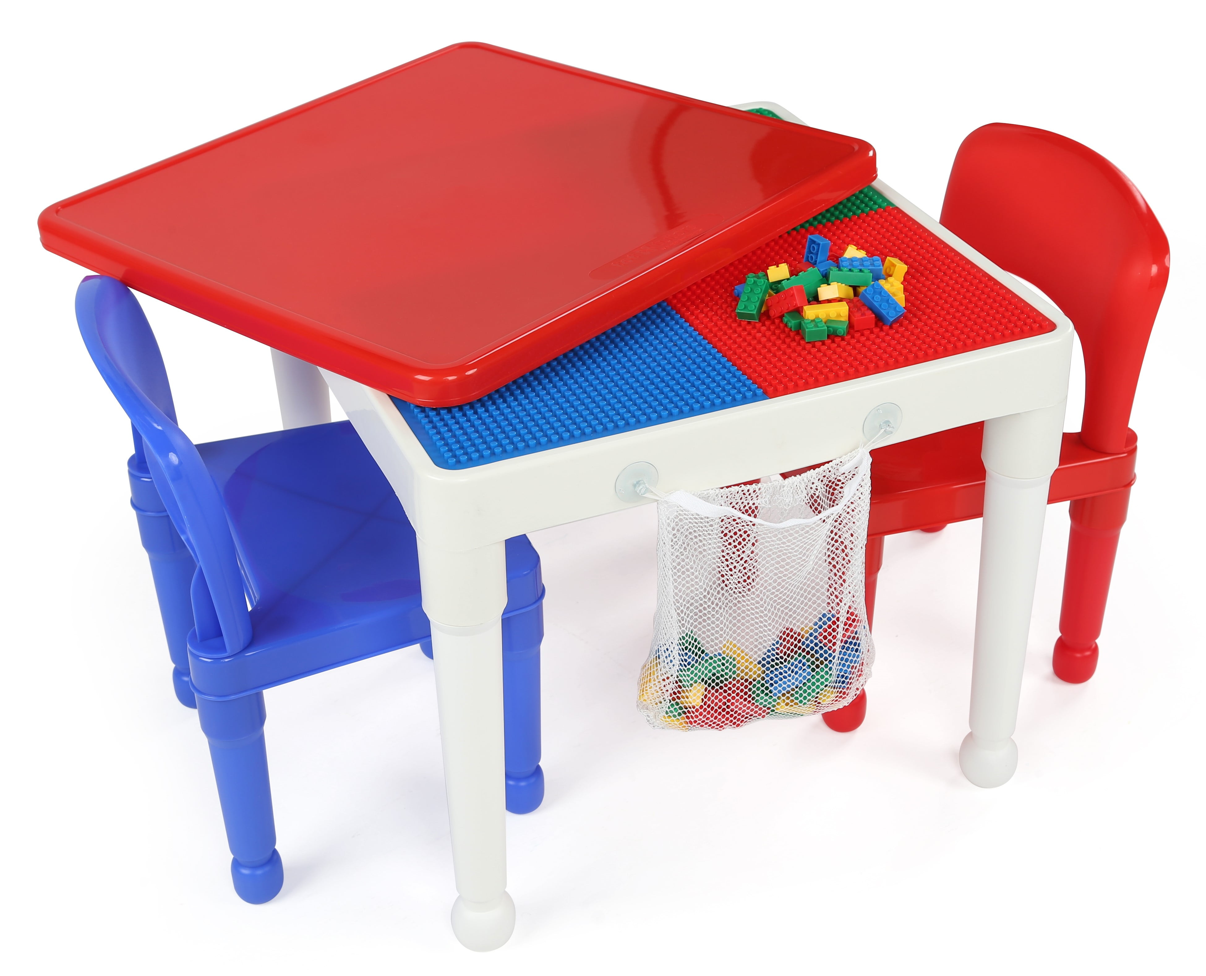 Humble Crew, Red/Green/Blue Kids 2-in-1 Plastic Building Blocks-Compatible  Activity Table and 2 Chairs Set, Round, Primary Colors