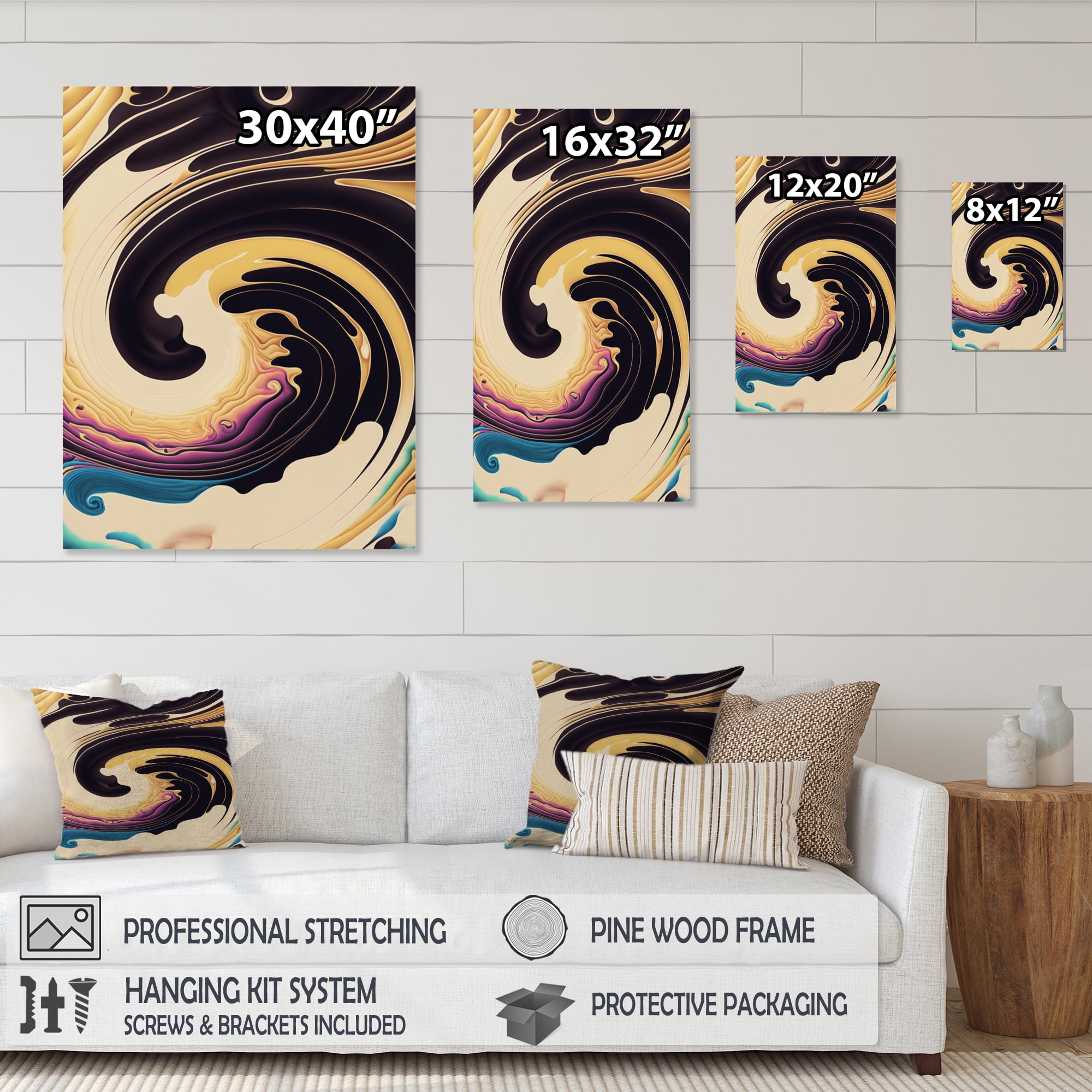 Designart Purple, Gold And Blue Swirl I Canvas Wall Art