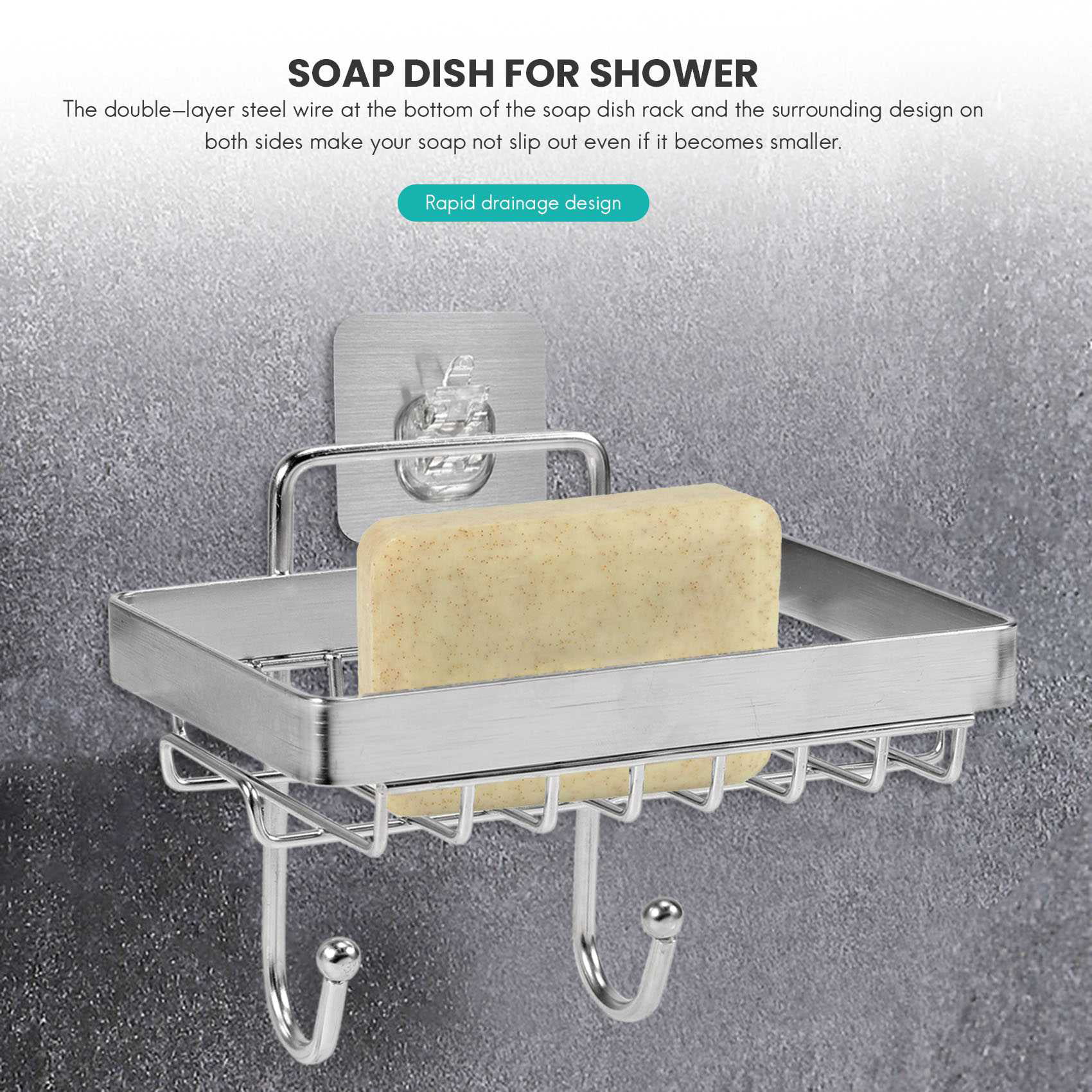 Soap Dish for Shower, 3 Slot Self-Adhesive Soap Holder for Bathroom, Wall  Mounted Shower Soap Stand, Stainless Steel Soap Tray with Adhesive