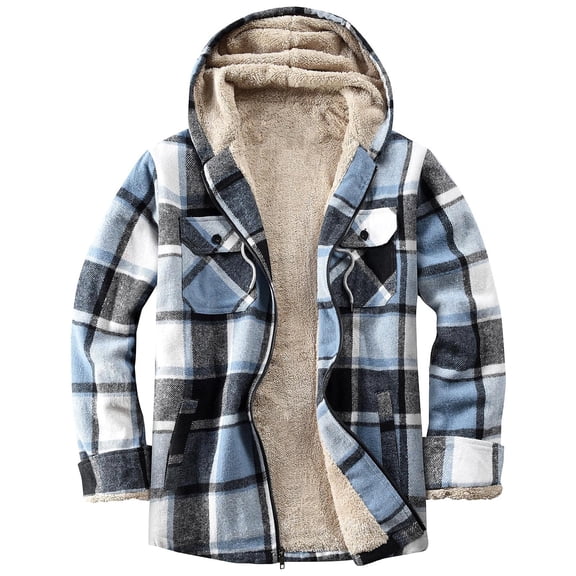 Women's Full-zip Plaid Fleece Flannel Hooded Jacket,Windproof Warm Fleece Jacket for Women in Autumn and Winter