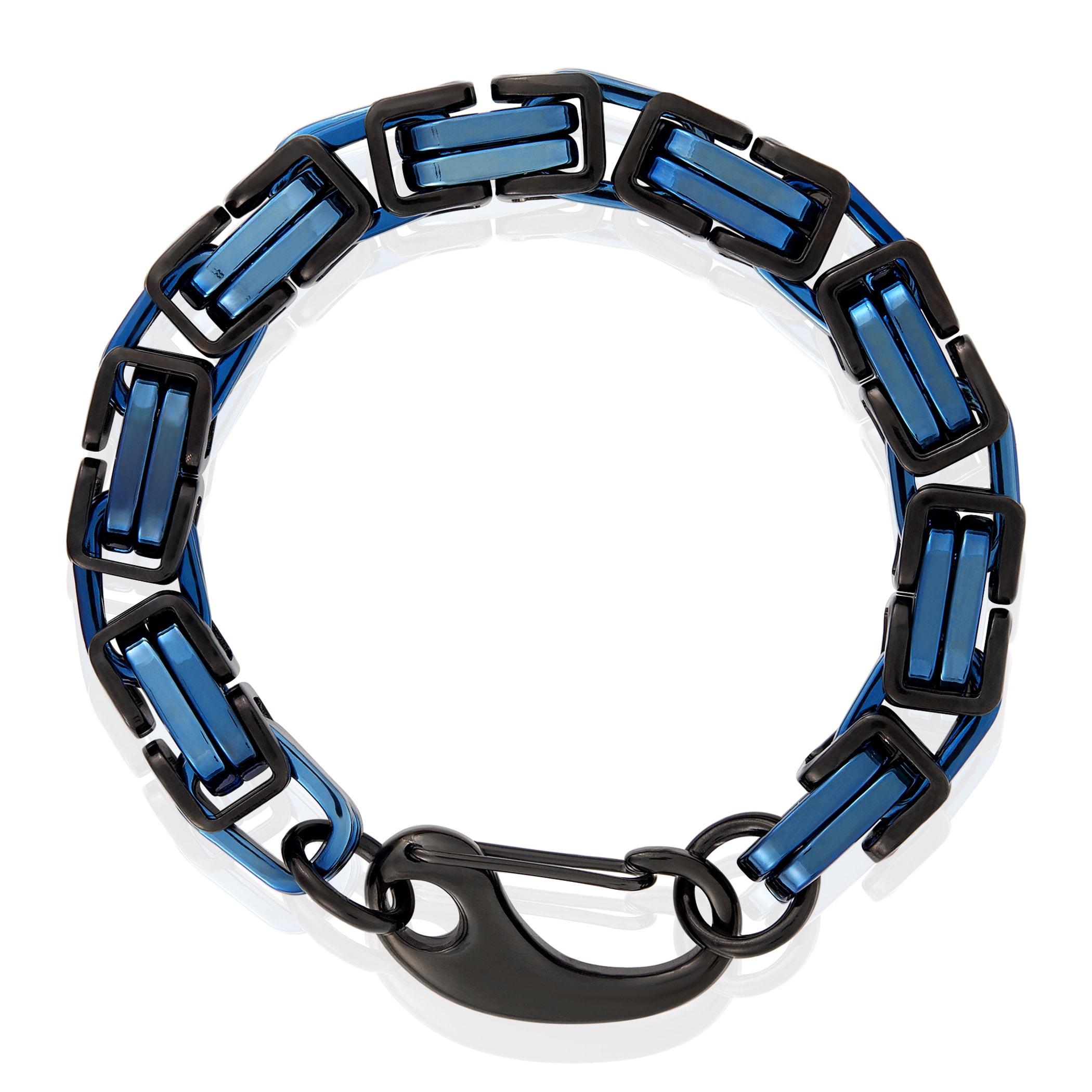 Crucible Jewelry Men's Black and Blue Plated Stainless Steel Byzantine Chain Bracelet (11mm) - 10"