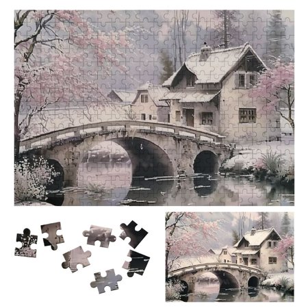 Sheronv Bridge River House Wooden Jigsaw Puzzle Challenging Difficult Wood Puzzles for Adults - Gift for Family Friends 300 PCS