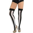thumbnail image 6 of ToBeInStyle Women's Wide Vertical Striped Thigh High - Black w/ White Wide Stripes - One Size, 6 of 6