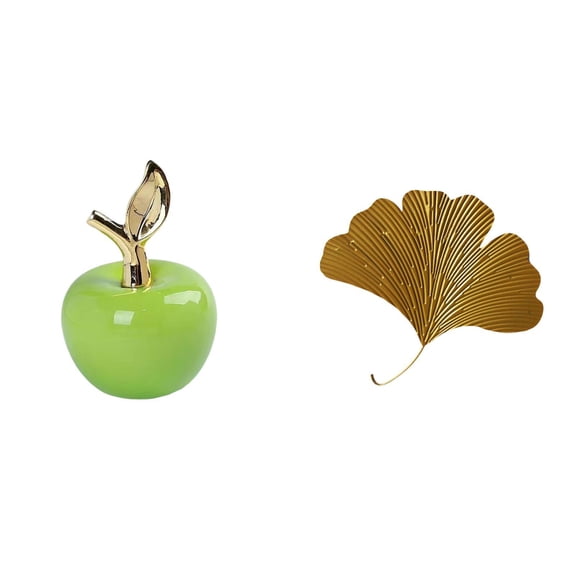 CarpNettore Ceramic Figurine Fruit Sculpture and Wrought Iron Ginkgo Leaves Wall Decor Abstract Ornament for Home Cafe Study Room Living Room Office Hotel Dining Room Restaurant Farmhouse