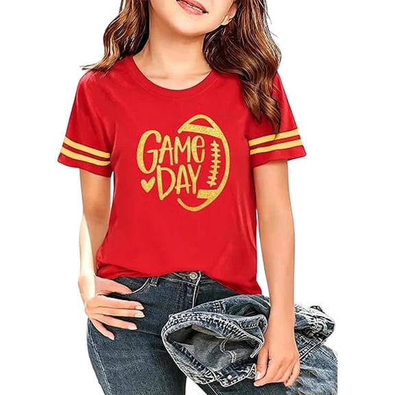 bravefron Girls Game Day Team Graphic Tee Short Sleeve Sporty Top for Young Athletes Casual Crew Neck Fan Shirt