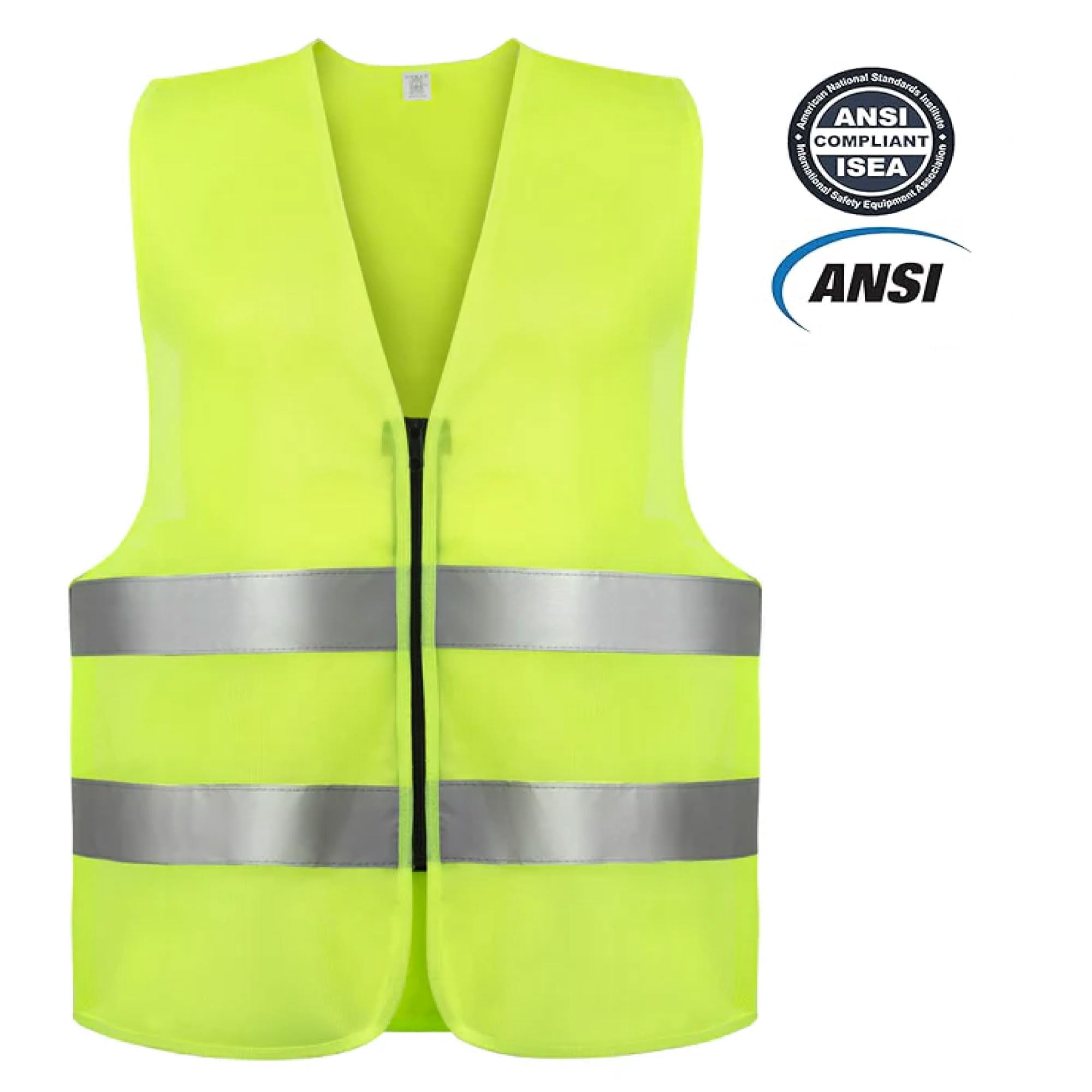 20 Pack of ANSI/ISEA Approved Reflective Yellow High Visibility Construction Safety Vests with Zipper Closure for Men and Women