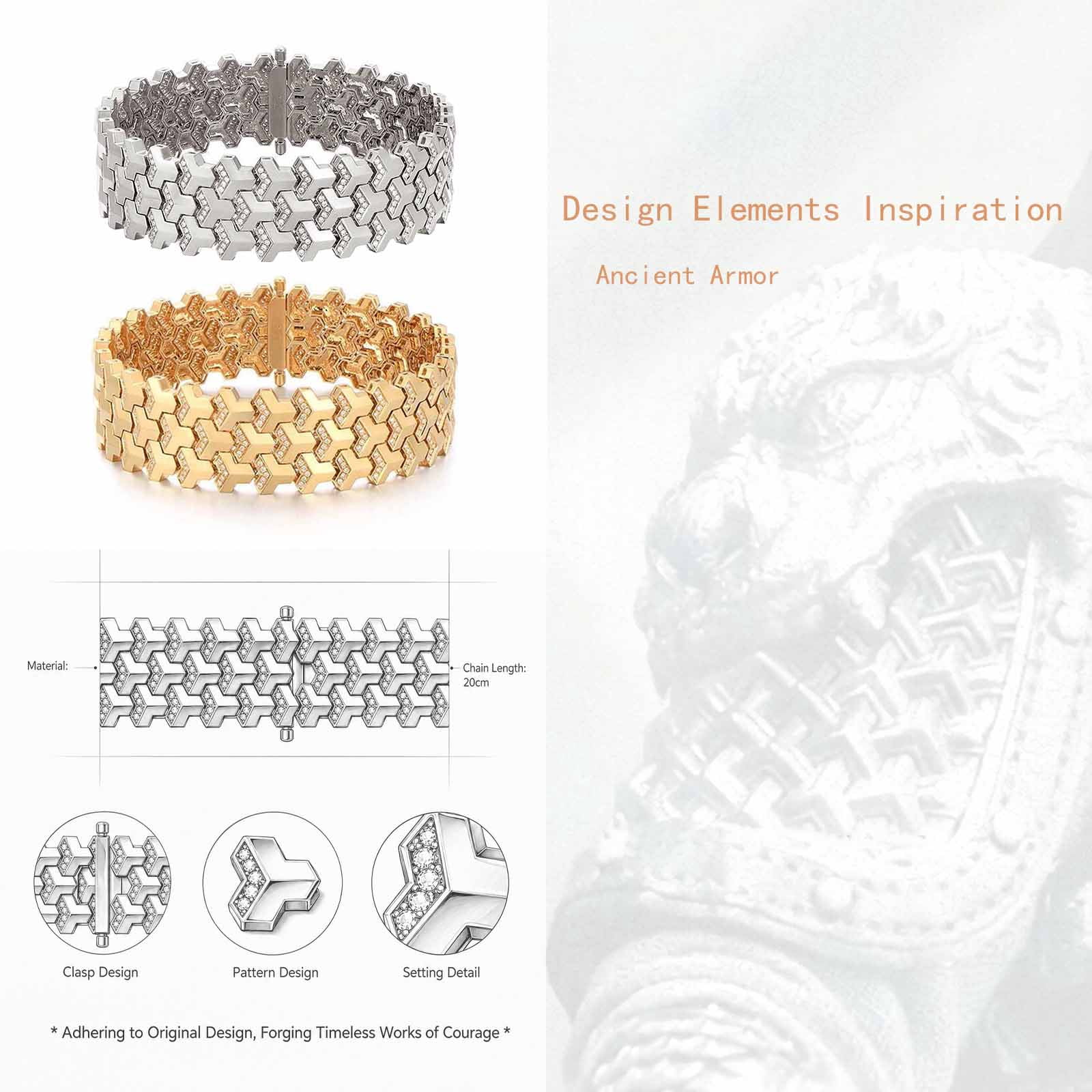 Men Geometric Link Bracelet, Handmade Modern Out Jewelry Accessories for Men Gold 7 Inches